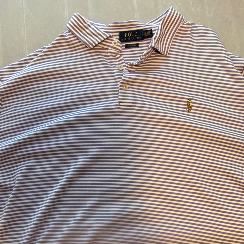 Polo by Ralph Lauren Men's Purple and White Striped Polo - Picture 1 of 4